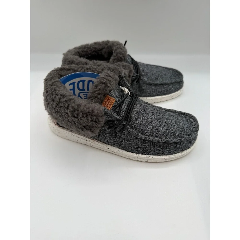 Hey Dude Wendy Fold Youth Stitch Cozy Shoes, US YT1, EU 33,Dark Gray Faux Fur